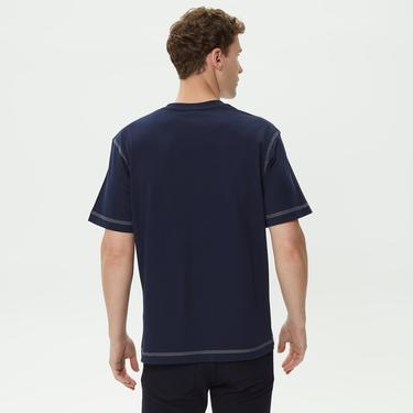  Erkek Relaxed Fit Bisiklet Yaka Baskılı Organik Pamuk Lacivert T-Shirt