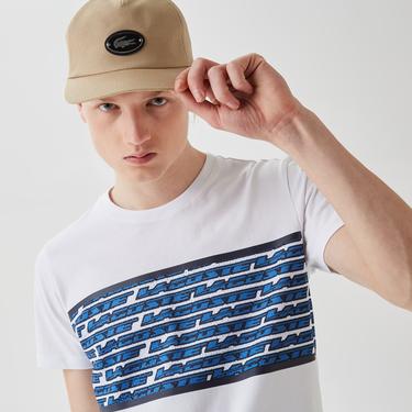  Erkek Regular Fit Bisiklet Yaka Baskılı Beyaz T-Shirt