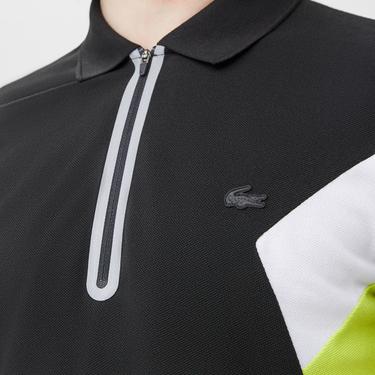  Erkek Regular Fit Yarım Fermuarlı Renk Bloklu Siyah Polo