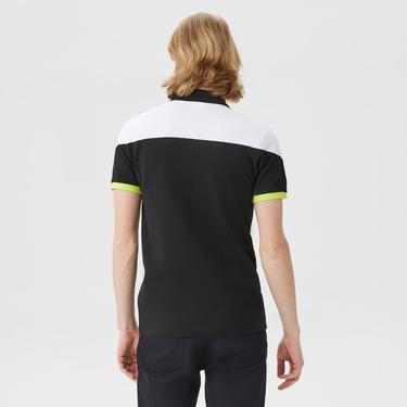  Erkek Regular Fit Yarım Fermuarlı Renk Bloklu Siyah Polo
