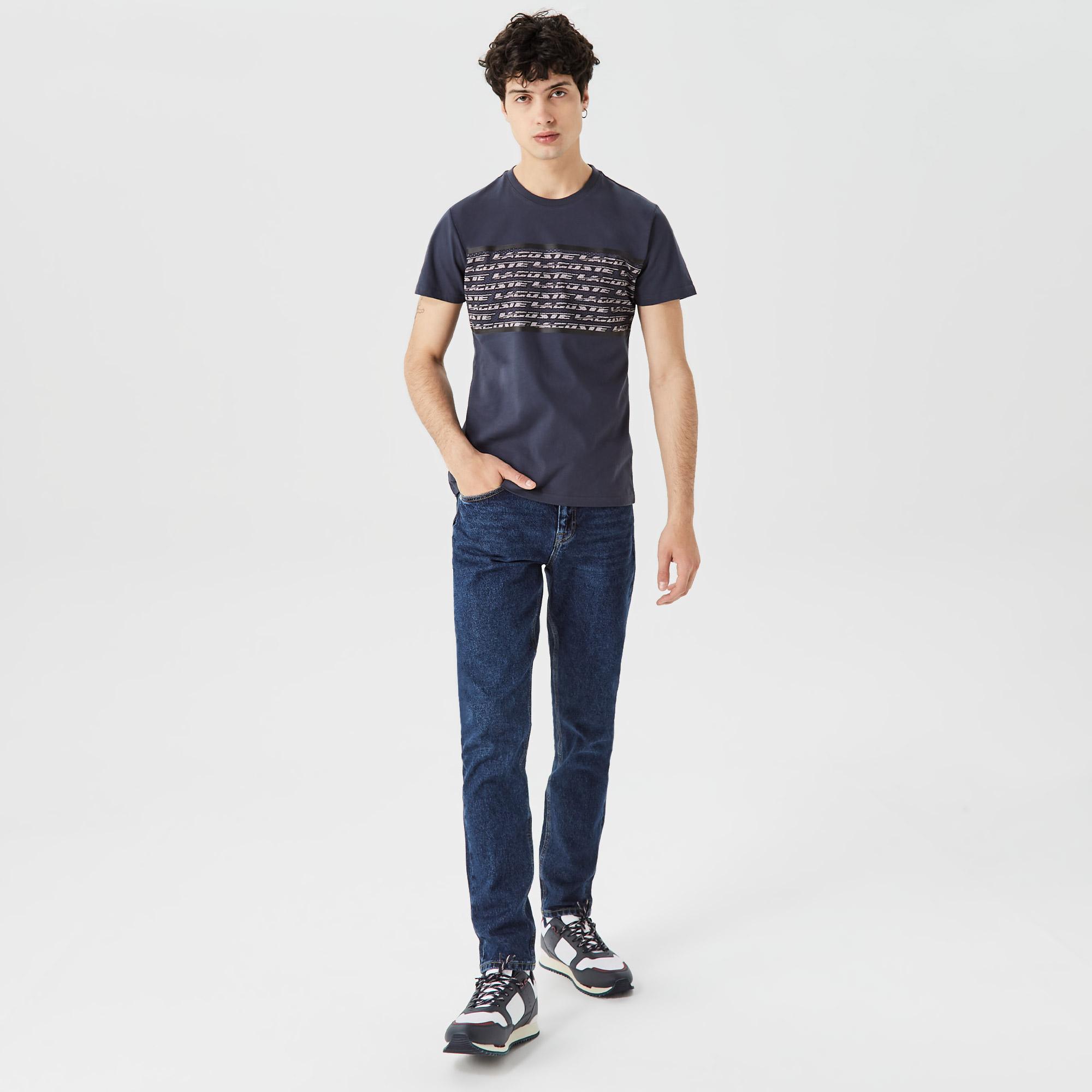 Erkek Regular Fit Bisiklet Yaka Baskılı Lacivert T-Shirt