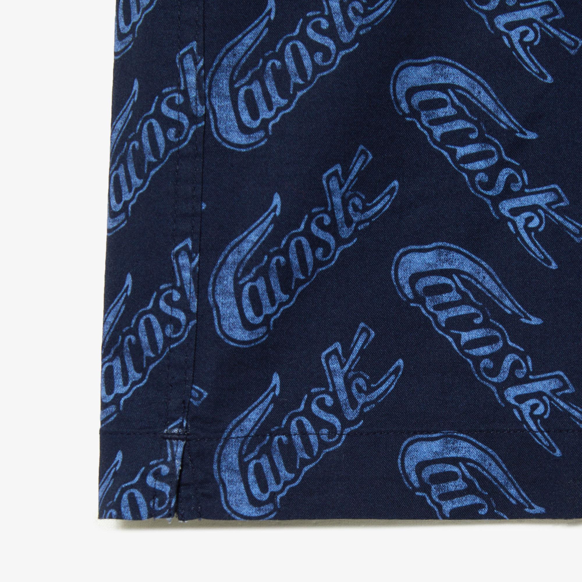 Erkek Relaxed Fit Kısa Kollu Desenli Mavi Gömlek