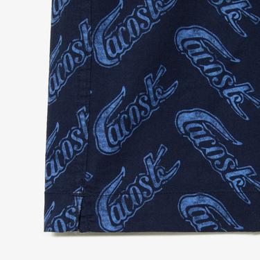  Erkek Relaxed Fit Kısa Kollu Desenli Mavi Gömlek