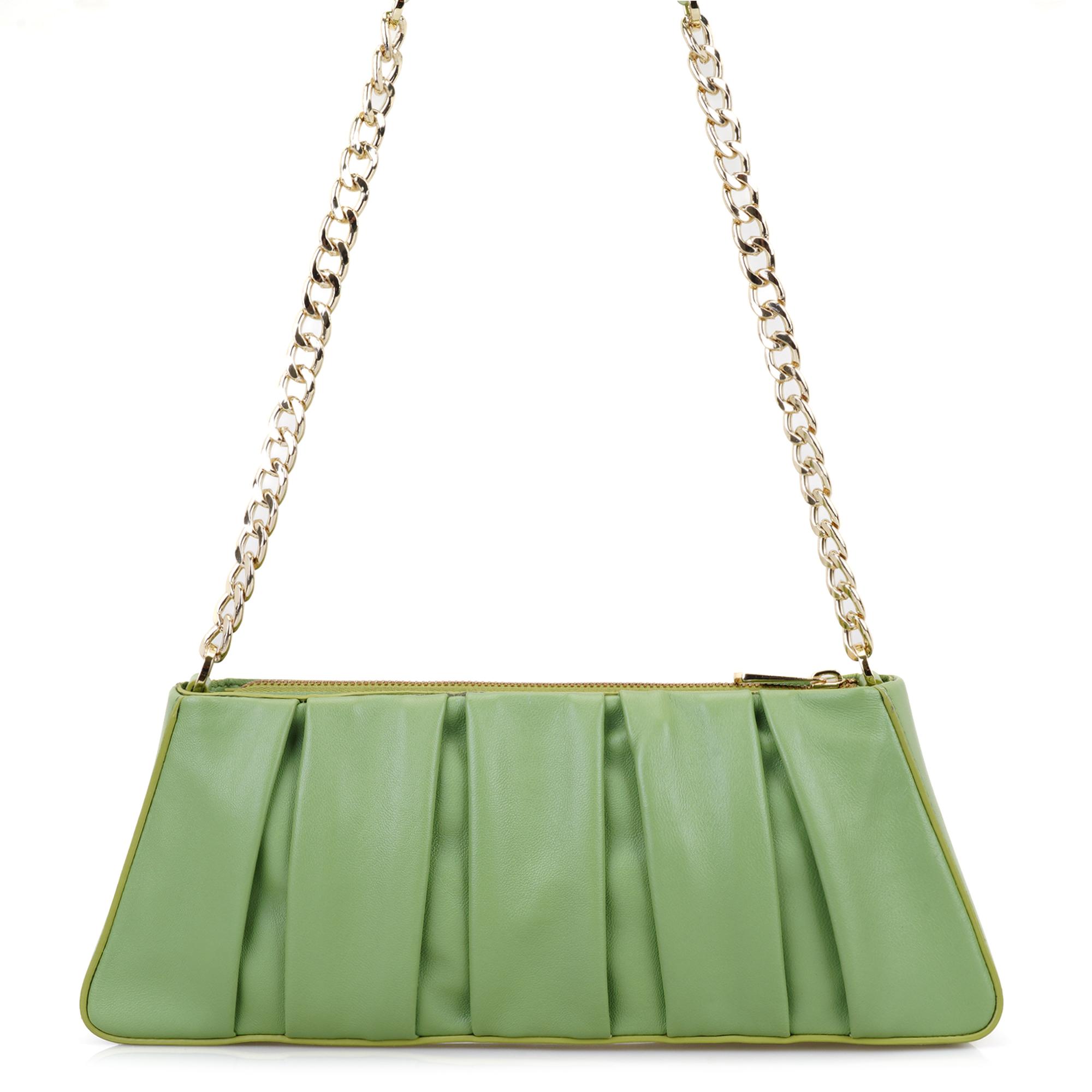 Geranie Yeşil Kadın Zincir Detaylı Deri Omuz Çantası