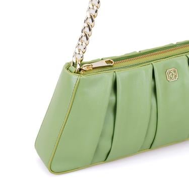  Geranie Yeşil Kadın Zincir Detaylı Deri Omuz Çantası