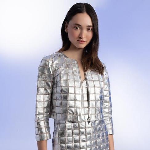  Terra Gümüş Kadın Panelli Deri Ceket