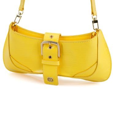  Blatt Sarı Kadın Kroko Baskılı Deri Omuz Çantası