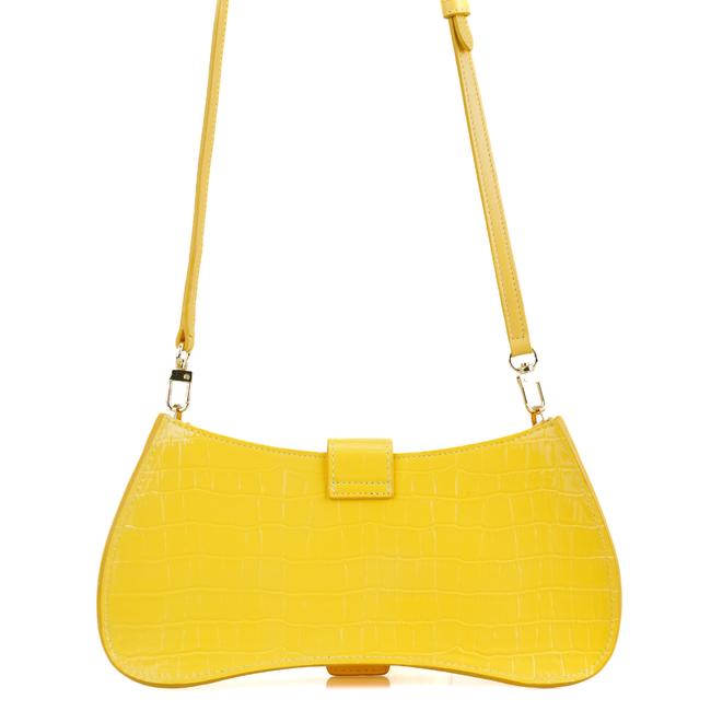  Blatt Sarı Kadın Kroko Baskılı Deri Omuz Çantası