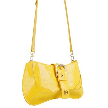  Blatt Sarı Kadın Kroko Baskılı Deri Omuz Çantası