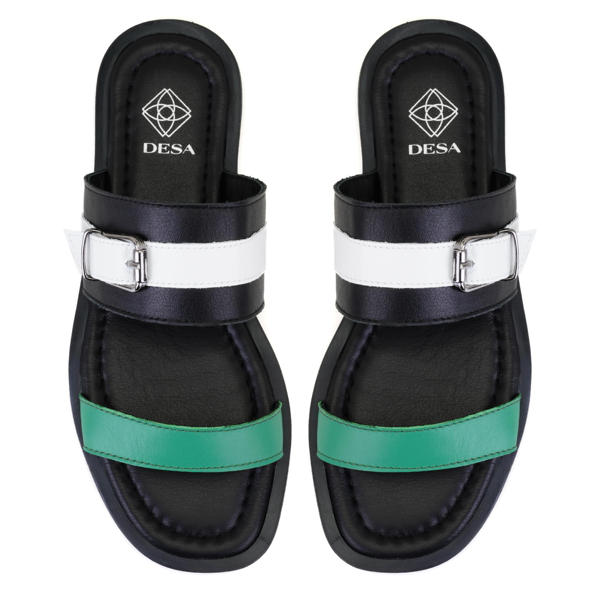 Kadın Siyah Ayarlanabilir Tokalı Deri Terlik