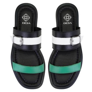  Kadın Siyah Ayarlanabilir Tokalı Deri Terlik