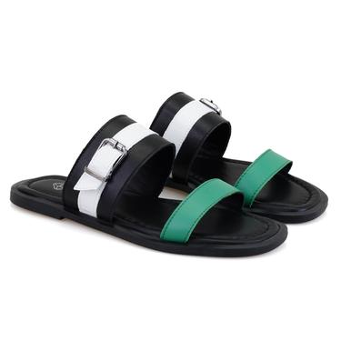  Kadın Siyah Ayarlanabilir Tokalı Deri Terlik