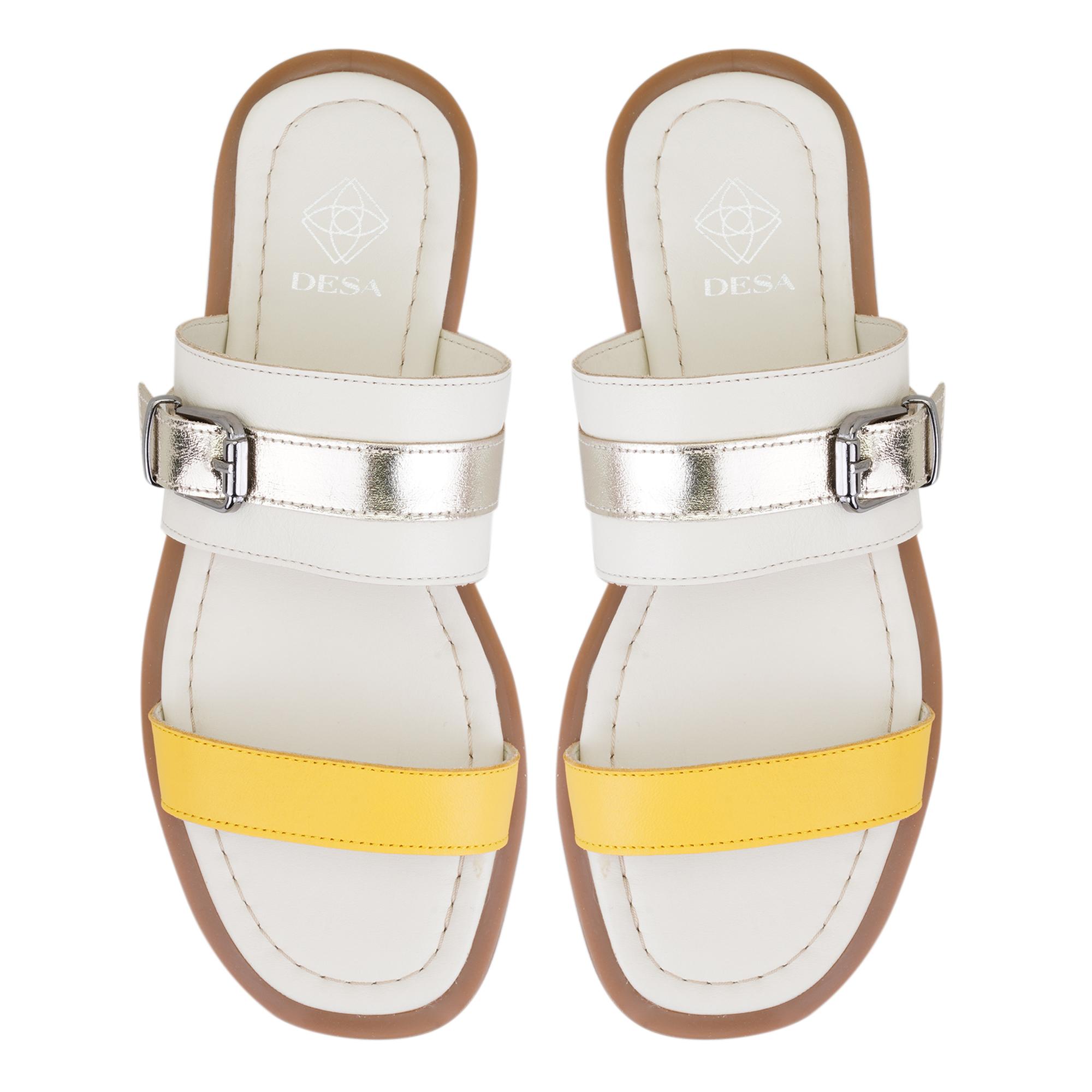 Kadın Beyaz Ayarlanabilir Tokalı Deri Terlik