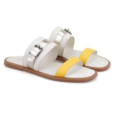  Kadın Beyaz Ayarlanabilir Tokalı Deri Terlik