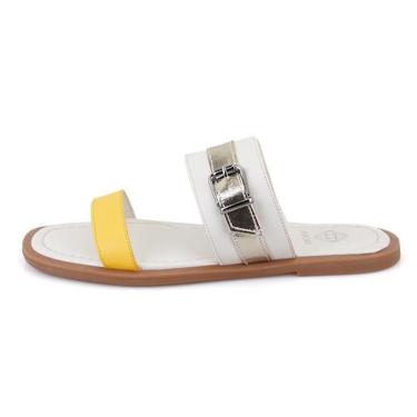  Kadın Beyaz Ayarlanabilir Tokalı Deri Terlik