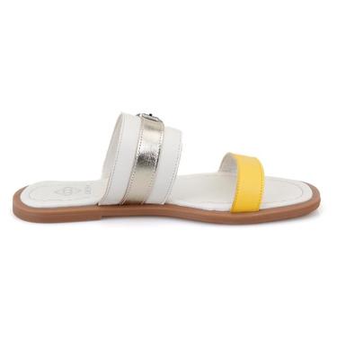  Kadın Beyaz Ayarlanabilir Tokalı Deri Terlik