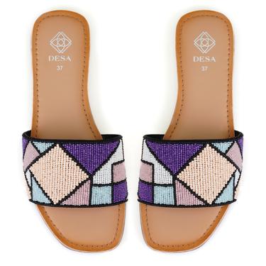  Kadın Çok Renkli Boncuk İşlemeli Terlik