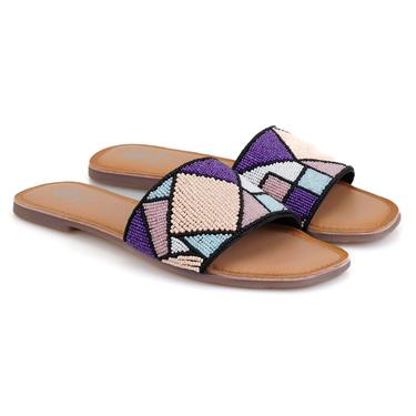  Kadın Çok Renkli Boncuk İşlemeli Terlik