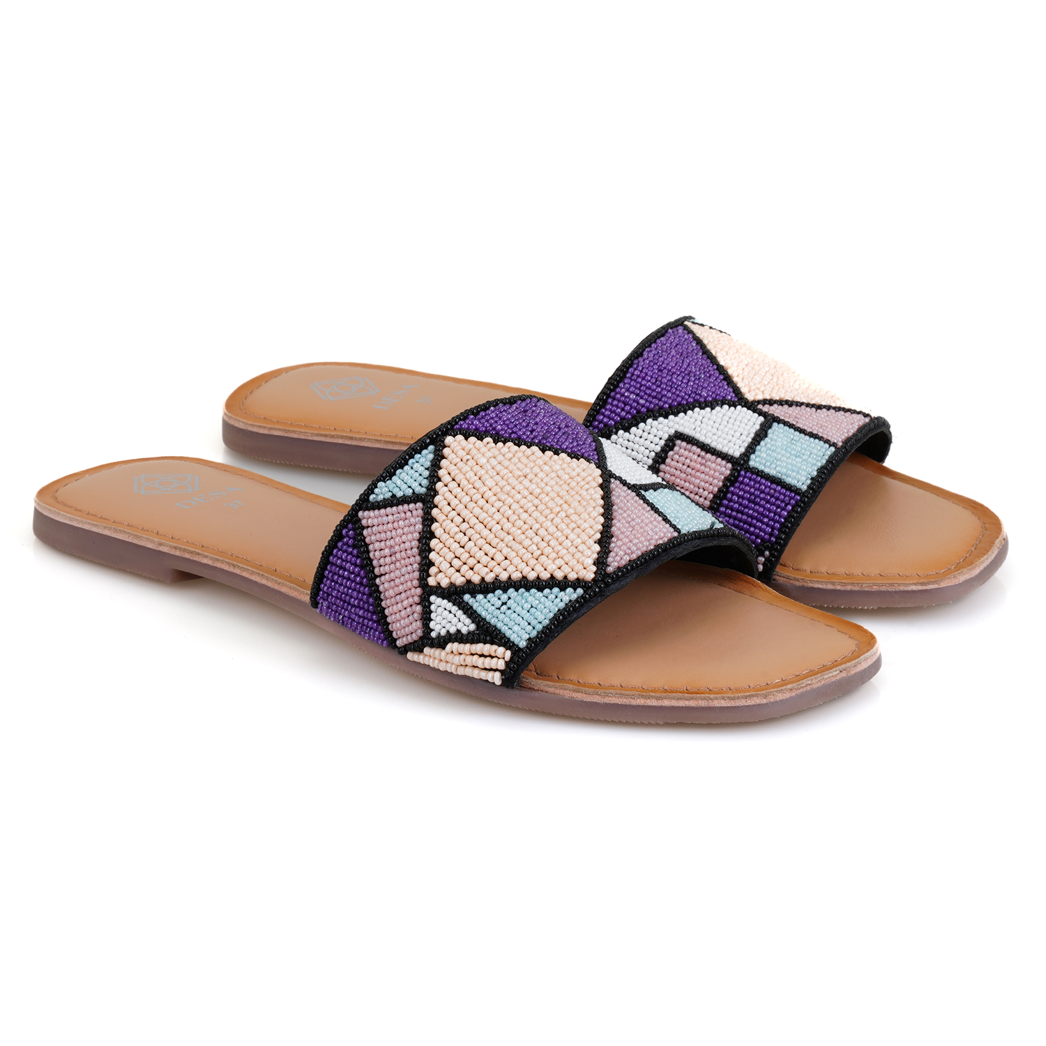  Kadın Çok Renkli Boncuk İşlemeli Terlik