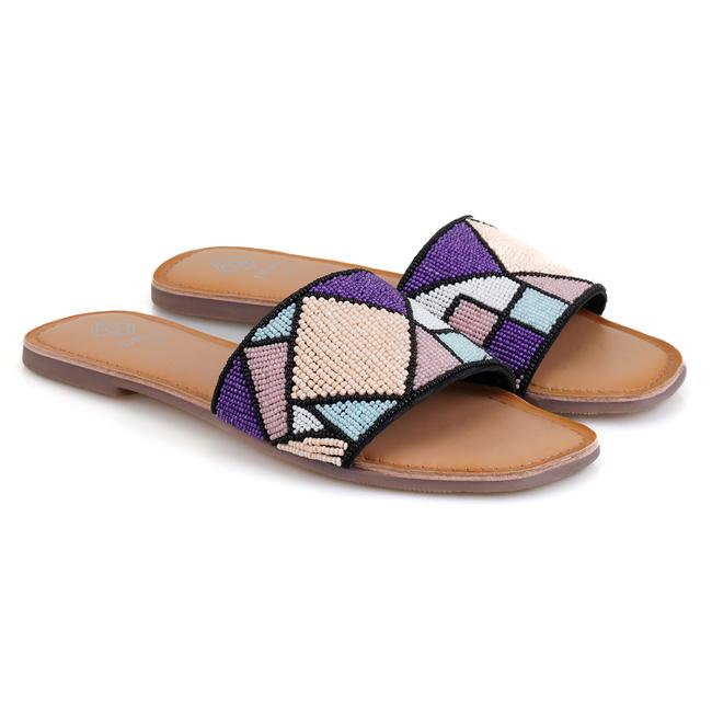  Kadın Çok Renkli Boncuk İşlemeli Terlik