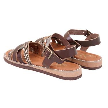  Kadın Kahve Ayarlanabilir Tokalı Deri Sandalet
