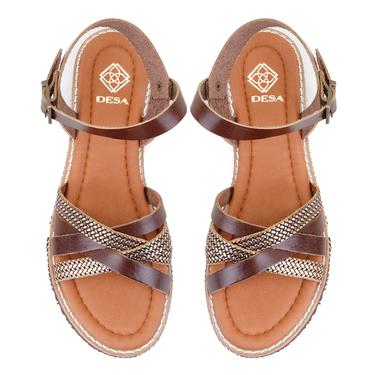  Kadın Kahve Ayarlanabilir Tokalı Deri Sandalet