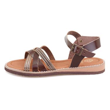  Kadın Kahve Ayarlanabilir Tokalı Deri Sandalet