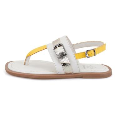  Kadın Beyaz Ayarlanabilir Tokalı Deri Terlik