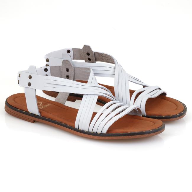  Kadın Beyaz Ayarlanabilir Tokalı Deri Terlik