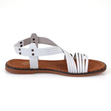  Kadın Beyaz Ayarlanabilir Tokalı Deri Terlik