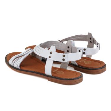  Kadın Beyaz Ayarlanabilir Tokalı Deri Terlik