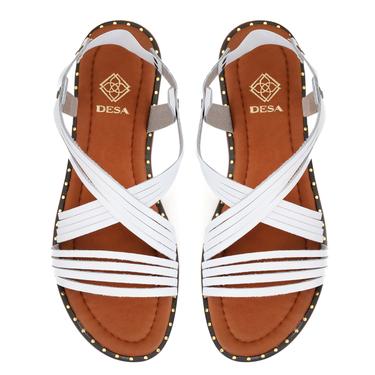  Kadın Beyaz Ayarlanabilir Tokalı Deri Terlik