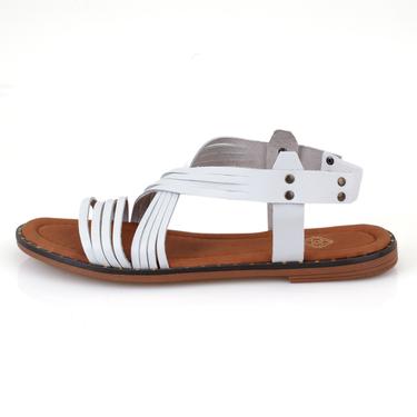  Kadın Beyaz Ayarlanabilir Tokalı Deri Terlik