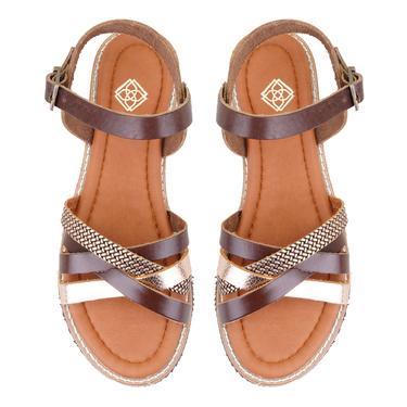  Kadın Kahve Ayarlanabilir Tokalı Deri Sandalet