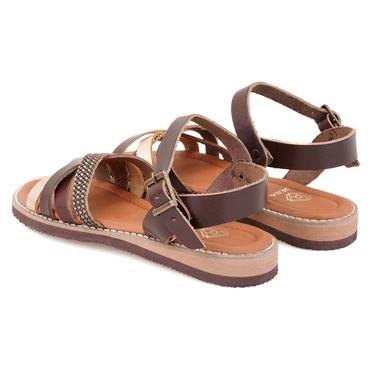  Kadın Kahve Ayarlanabilir Tokalı Deri Sandalet