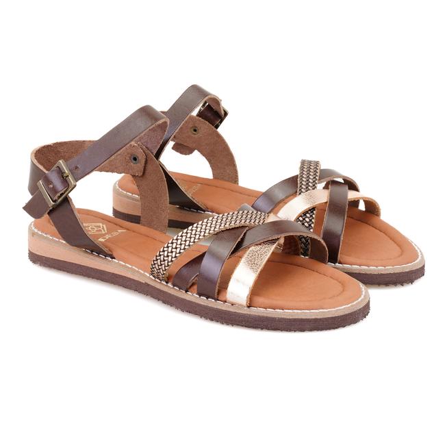  Kadın Kahve Ayarlanabilir Tokalı Deri Sandalet