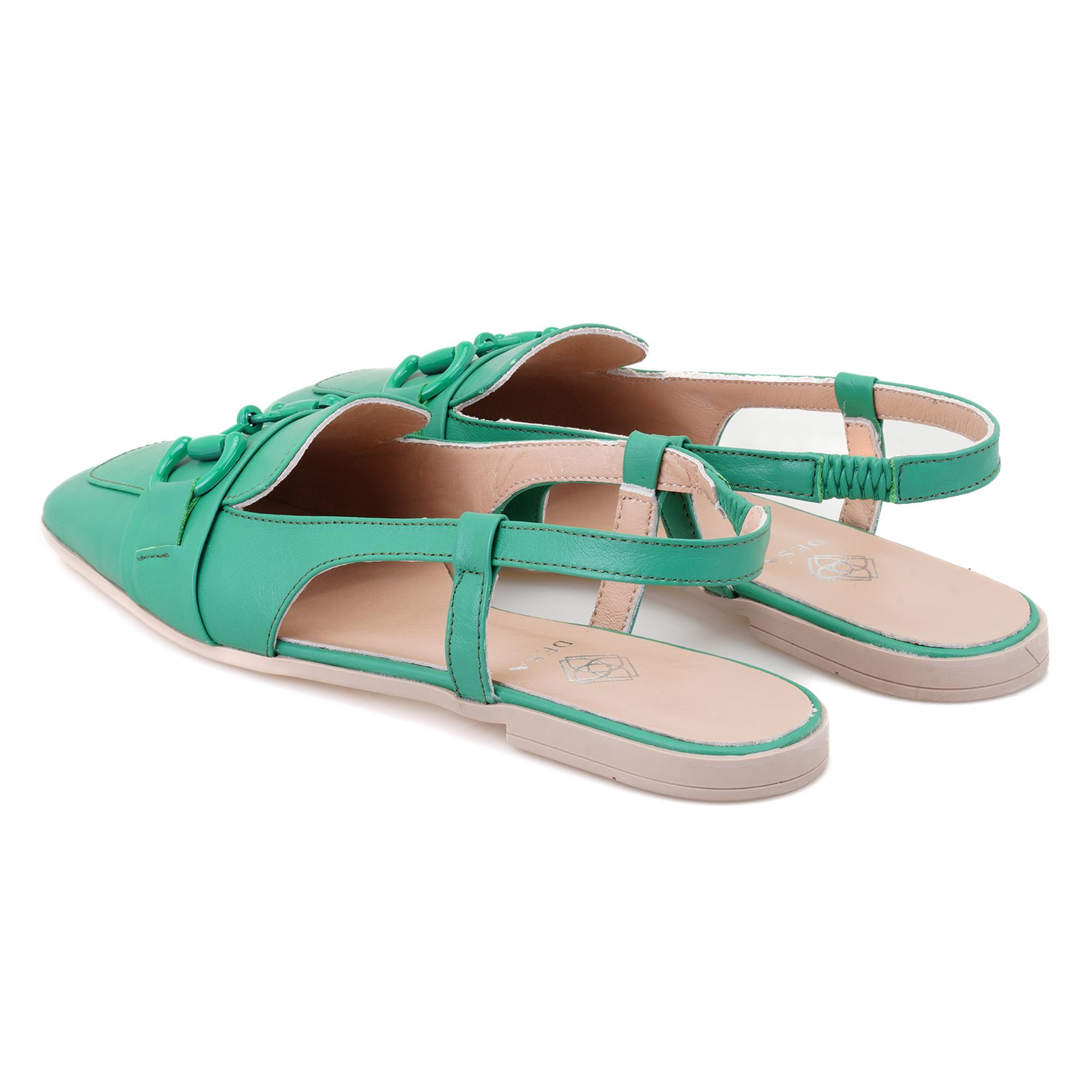 Kadın Yeşil Toka Aksesuarlı Deri Loafer