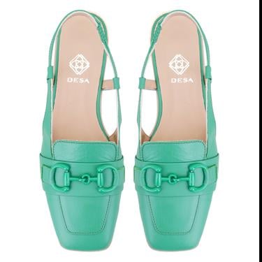  Kadın Yeşil Toka Aksesuarlı Deri Loafer