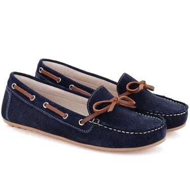  Kadın Lacivert Süet Deri Loafer
