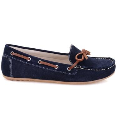  Kadın Lacivert Süet Deri Loafer