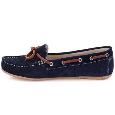  Kadın Lacivert Süet Deri Loafer