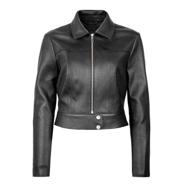  Ninfe Vintage Siyah Kadın Streç Deri Ceket