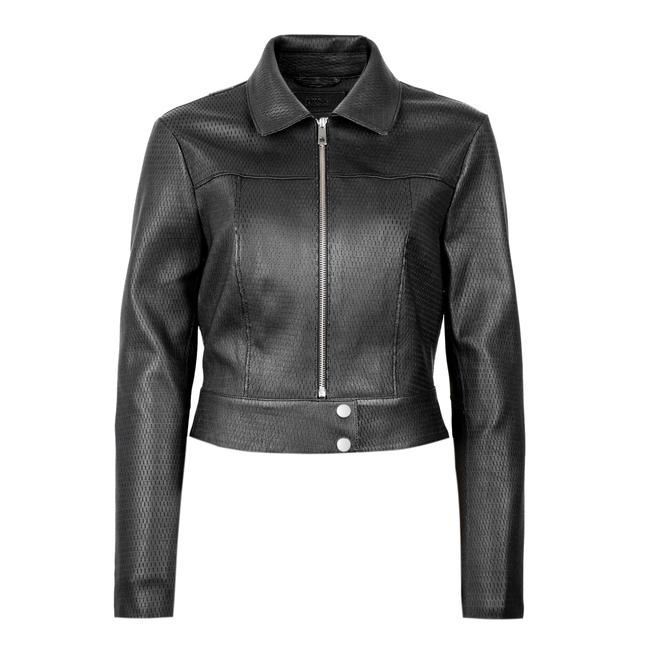  Ninfe Vintage Siyah Kadın Streç Deri Ceket