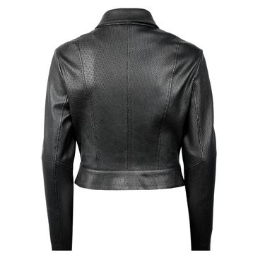  Ninfe Vintage Siyah Kadın Streç Deri Ceket