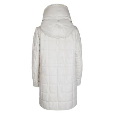 Mita Krem Kadın Kapüşonlu Deri Puffer Kaban