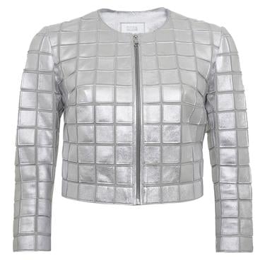  Terra Gümüş Kadın Panelli Deri Ceket