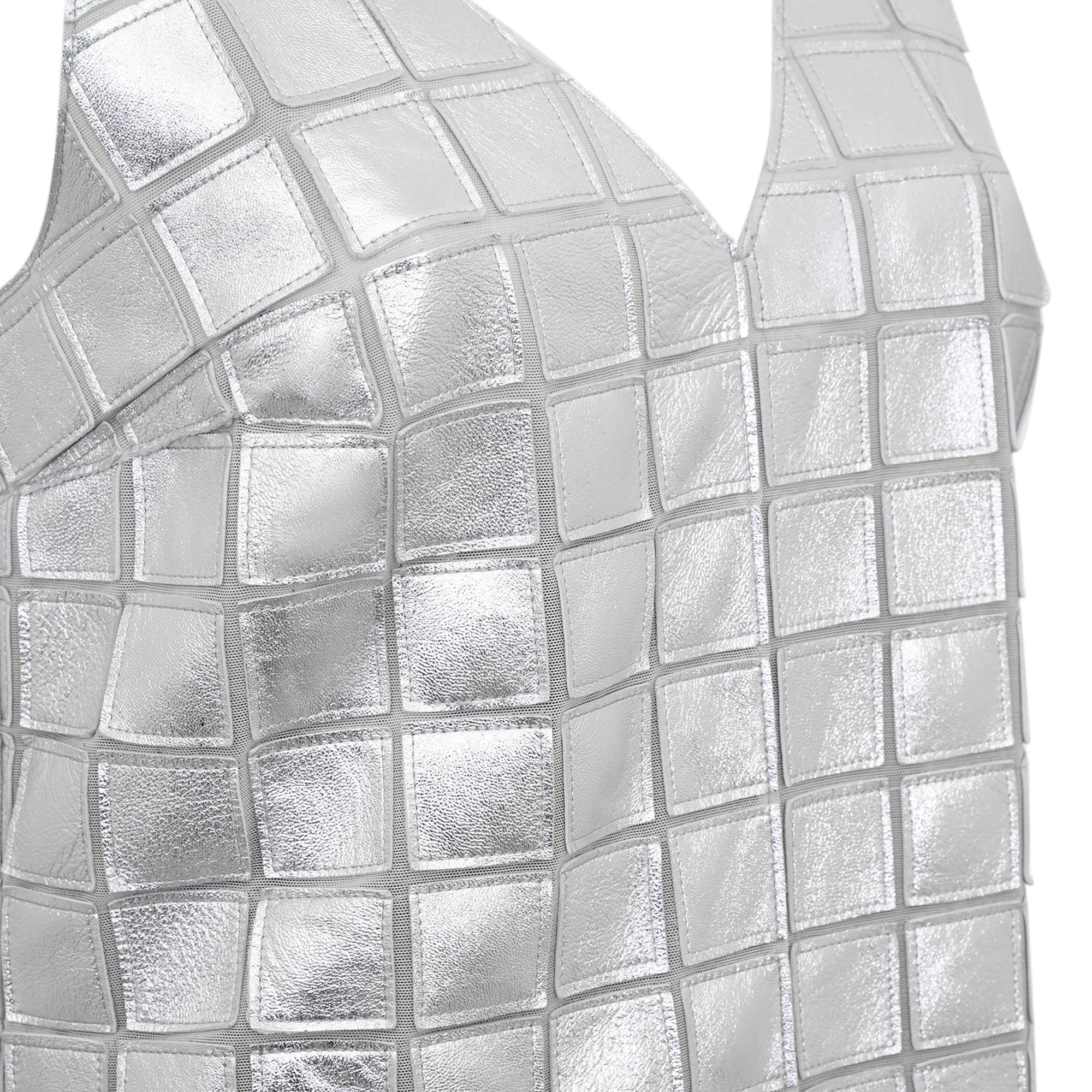 Selvaggia Gümüş Kadın Panelli Deri Elbise