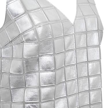  Selvaggia Gümüş Kadın Panelli Deri Elbise