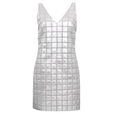  Selvaggia Gümüş Kadın Panelli Deri Elbise