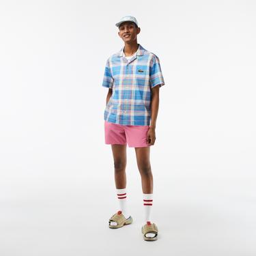  Erkek Relaxed Fit Kısa Kollu Ekose Mavi Gömlek